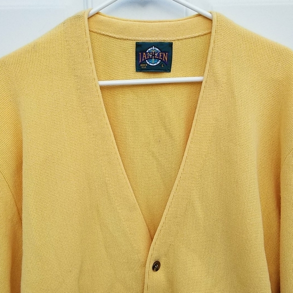 Yellow Vtg Grandpa V Neck Cardigan  oversized sweater size L Jantzen USA - Picture 2 of 5